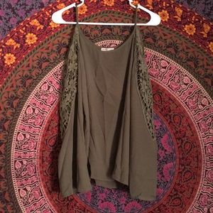 Green open shoulder long sleeve top